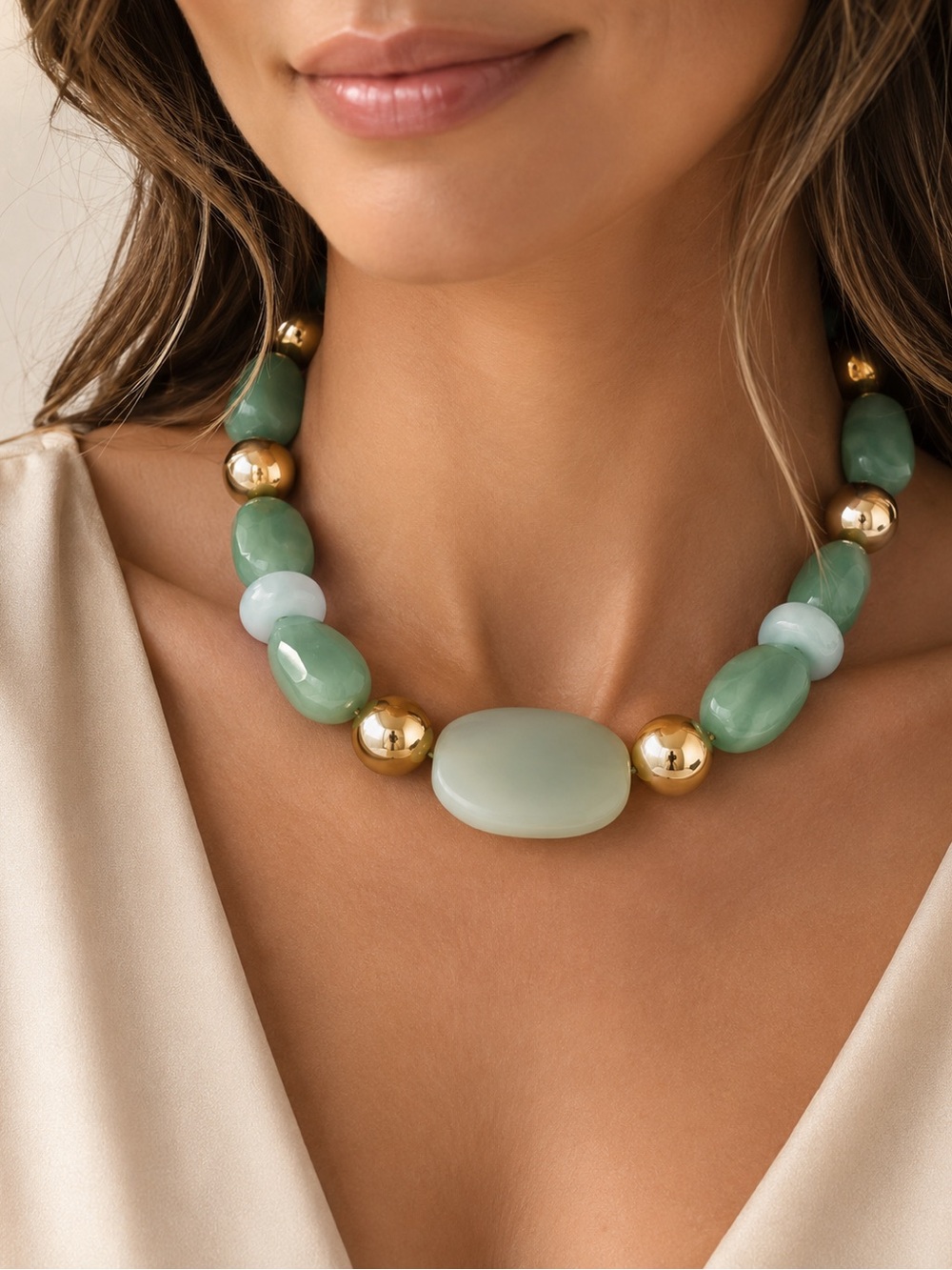 Green Beaded Bohemian Necklace